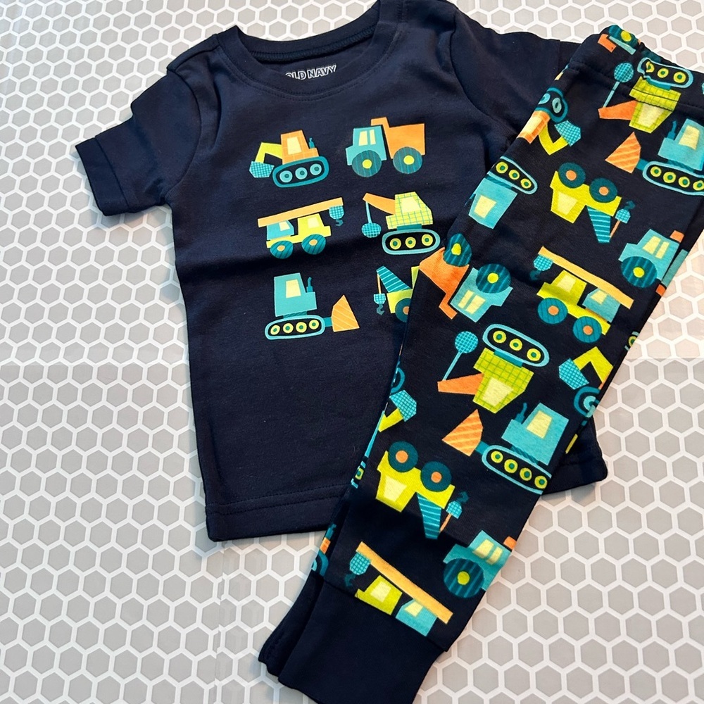 NWT Old Navy Navy with Teal & Orange Truck Graphic Pajama Set. Size 12-18M - Picture 1 of 8
